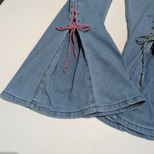 Unique vintage tie up bell bottom/flared jeans.,  Women's Size M - waist ~30"
